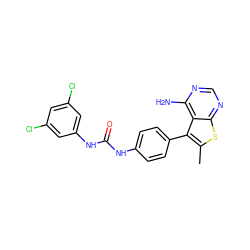 Cc1sc2ncnc(N)c2c1-c1ccc(NC(=O)Nc2cc(Cl)cc(Cl)c2)cc1 ZINC000013673644