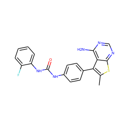 Cc1sc2ncnc(N)c2c1-c1ccc(NC(=O)Nc2ccccc2F)cc1 ZINC000013673625