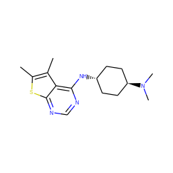 Cc1sc2ncnc(N[C@H]3CC[C@H](N(C)C)CC3)c2c1C ZINC001772576600