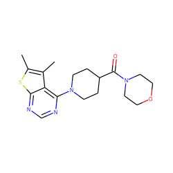 Cc1sc2ncnc(N3CCC(C(=O)N4CCOCC4)CC3)c2c1C ZINC000015130328