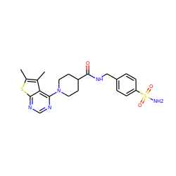 Cc1sc2ncnc(N3CCC(C(=O)NCc4ccc(S(N)(=O)=O)cc4)CC3)c2c1C ZINC000012584489