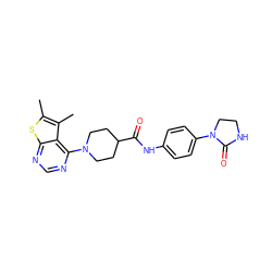 Cc1sc2ncnc(N3CCC(C(=O)Nc4ccc(N5CCNC5=O)cc4)CC3)c2c1C ZINC000084065513