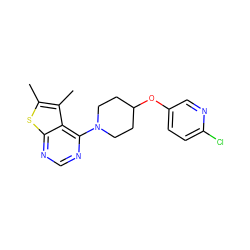 Cc1sc2ncnc(N3CCC(Oc4ccc(Cl)nc4)CC3)c2c1C ZINC000653829357