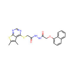 Cc1sc2ncnc(SCC(=O)NNC(=O)COc3cccc4ccccc34)c2c1C ZINC000008829253