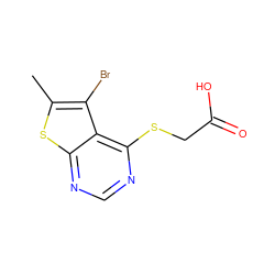 Cc1sc2ncnc(SCC(=O)O)c2c1Br ZINC000653735666