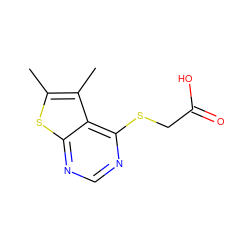 Cc1sc2ncnc(SCC(=O)O)c2c1C ZINC000000113970