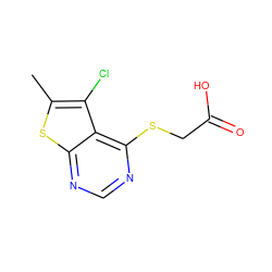 Cc1sc2ncnc(SCC(=O)O)c2c1Cl ZINC000113833043