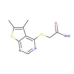 Cc1sc2ncnc(SCC(N)=O)c2c1C ZINC000000098998