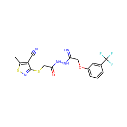 Cc1snc(SCC(=O)NNC(=N)COc2cccc(C(F)(F)F)c2)c1C#N ZINC000003128093