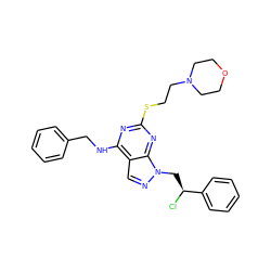 Cl[C@@H](Cn1ncc2c(NCc3ccccc3)nc(SCCN3CCOCC3)nc21)c1ccccc1 ZINC000071329772