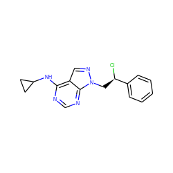 Cl[C@H](Cn1ncc2c(NC3CC3)ncnc21)c1ccccc1 ZINC000040403924