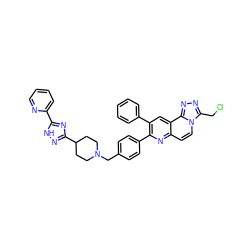 ClCc1nnc2c3cc(-c4ccccc4)c(-c4ccc(CN5CCC(c6n[nH]c(-c7ccccn7)n6)CC5)cc4)nc3ccn12 ZINC000042835219