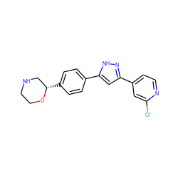 Clc1cc(-c2cc(-c3ccc([C@H]4CNCCO4)cc3)[nH]n2)ccn1 ZINC000205118370