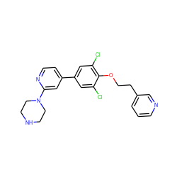 Clc1cc(-c2ccnc(N3CCNCC3)c2)cc(Cl)c1OCCc1cccnc1 ZINC001772604216