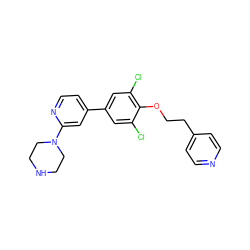 Clc1cc(-c2ccnc(N3CCNCC3)c2)cc(Cl)c1OCCc1ccncc1 ZINC001772657329