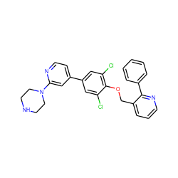 Clc1cc(-c2ccnc(N3CCNCC3)c2)cc(Cl)c1OCc1cccnc1-c1ccccc1 ZINC001772604864