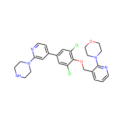 Clc1cc(-c2ccnc(N3CCNCC3)c2)cc(Cl)c1OCc1cccnc1N1CCOCC1 ZINC001772646586