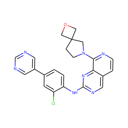 Clc1cc(-c2cncnc2)ccc1Nc1ncc2ccnc(N3CCC4(COC4)C3)c2n1 ZINC000223711549