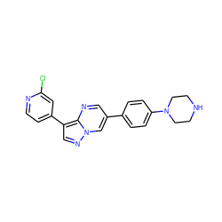 Clc1cc(-c2cnn3cc(-c4ccc(N5CCNCC5)cc4)cnc23)ccn1 ZINC000096270786