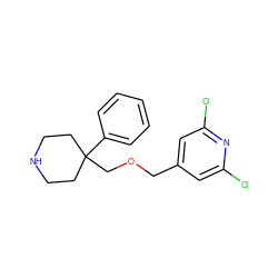 Clc1cc(COCC2(c3ccccc3)CCNCC2)cc(Cl)n1 ZINC000095587580