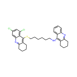 Clc1cc(Cl)c2c(SCCCCCCNc3c4c(nc5ccccc35)CCCC4)c3c(nc2c1)CCCC3 ZINC000014947270