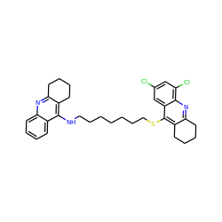 Clc1cc(Cl)c2nc3c(c(SCCCCCCCNc4c5c(nc6ccccc46)CCCC5)c2c1)CCCC3 ZINC000029479658