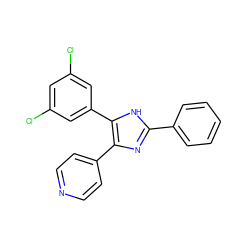 Clc1cc(Cl)cc(-c2[nH]c(-c3ccccc3)nc2-c2ccncc2)c1 ZINC000008536617