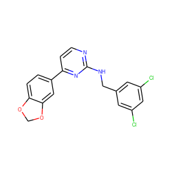 Clc1cc(Cl)cc(CNc2nccc(-c3ccc4c(c3)OCO4)n2)c1 ZINC000095755480