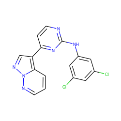 Clc1cc(Cl)cc(Nc2nccc(-c3cnn4ncccc34)n2)c1 ZINC000013582606