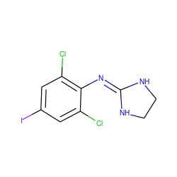 Clc1cc(I)cc(Cl)c1N=C1NCCN1 ZINC000002539822