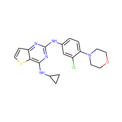 Clc1cc(Nc2nc(NC3CC3)c3sccc3n2)ccc1N1CCOCC1 ZINC000063540162