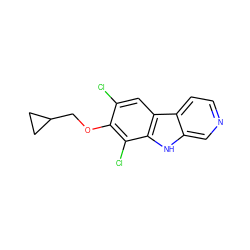 Clc1cc2c([nH]c3cnccc32)c(Cl)c1OCC1CC1 ZINC000100831990