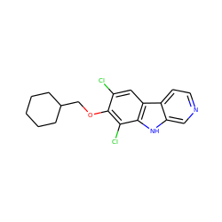 Clc1cc2c([nH]c3cnccc32)c(Cl)c1OCC1CCCCC1 ZINC000100958124