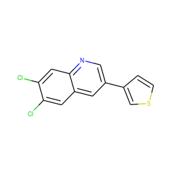 Clc1cc2cc(-c3ccsc3)cnc2cc1Cl ZINC000013737709