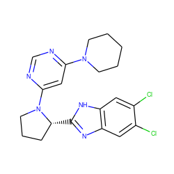 Clc1cc2nc([C@@H]3CCCN3c3cc(N4CCCCC4)ncn3)[nH]c2cc1Cl ZINC000082154250