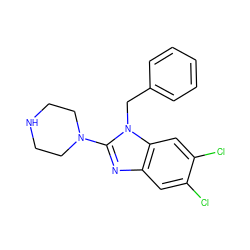 Clc1cc2nc(N3CCNCC3)n(Cc3ccccc3)c2cc1Cl ZINC000001540567