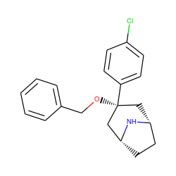 Clc1ccc([C@@]2(OCc3ccccc3)C[C@@H]3CC[C@H](C2)N3)cc1 ZINC000101300608