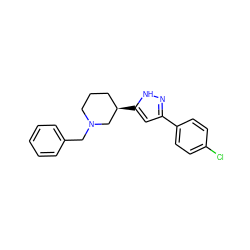 Clc1ccc(-c2cc([C@@H]3CCCN(Cc4ccccc4)C3)[nH]n2)cc1 ZINC000013763842