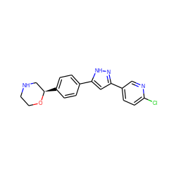 Clc1ccc(-c2cc(-c3ccc([C@@H]4CNCCO4)cc3)[nH]n2)cn1 ZINC000205112294