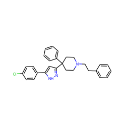 Clc1ccc(-c2cc(C3(c4ccccc4)CCN(CCc4ccccc4)CC3)n[nH]2)cc1 ZINC000146071834