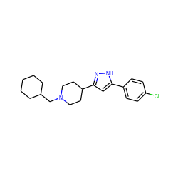 Clc1ccc(-c2cc(C3CCN(CC4CCCCC4)CC3)n[nH]2)cc1 ZINC000013763818