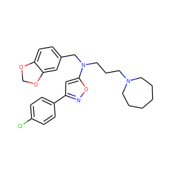 Clc1ccc(-c2cc(N(CCCN3CCCCCC3)Cc3ccc4c(c3)OCO4)on2)cc1 ZINC000013437509