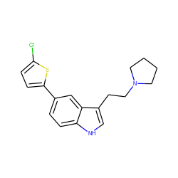 Clc1ccc(-c2ccc3[nH]cc(CCN4CCCC4)c3c2)s1 ZINC000028007204