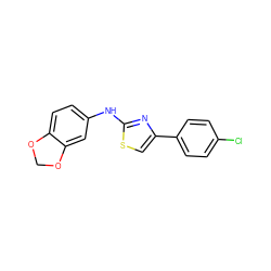 Clc1ccc(-c2csc(Nc3ccc4c(c3)OCO4)n2)cc1 ZINC000000440688