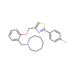 Clc1ccc(-c2nc(COc3ccccc3CN3CCCCCCC3)cs2)cc1 ZINC000028523186