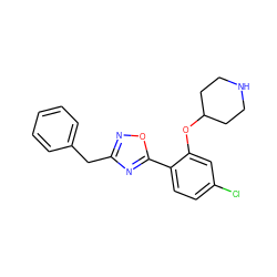 Clc1ccc(-c2nc(Cc3ccccc3)no2)c(OC2CCNCC2)c1 ZINC000206092170