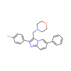 Clc1ccc(-c2nc3ccc(-c4ccccc4)cn3c2CN2CCOCC2)cc1 ZINC000037285097