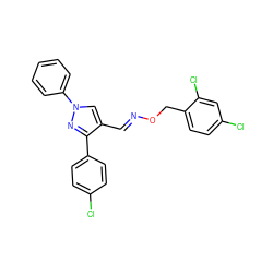 Clc1ccc(-c2nn(-c3ccccc3)cc2/C=N/OCc2ccc(Cl)cc2Cl)cc1 ZINC000653688011