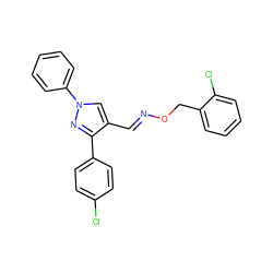 Clc1ccc(-c2nn(-c3ccccc3)cc2/C=N/OCc2ccccc2Cl)cc1 ZINC000653767888