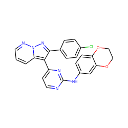 Clc1ccc(-c2nn3ncccc3c2-c2ccnc(Nc3ccc4c(c3)OCCO4)n2)cc1 ZINC000013582718